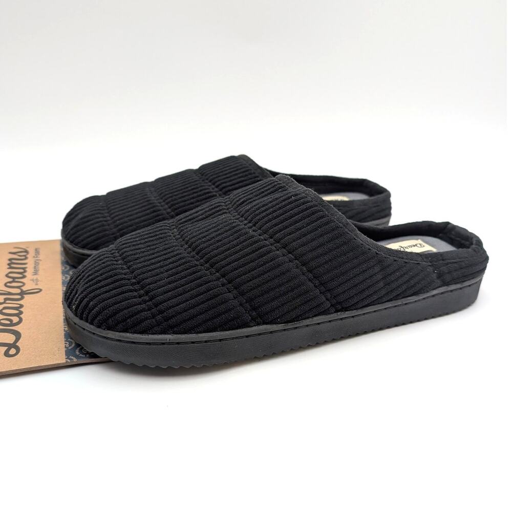 Dearfoams Corduroy Slip-On Scuff Slipper Shoes Men's Black Size US7-8 EU40-41